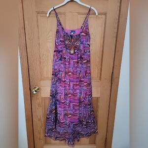 Amiani Sheer Lined Dip Hem Dress Size Large